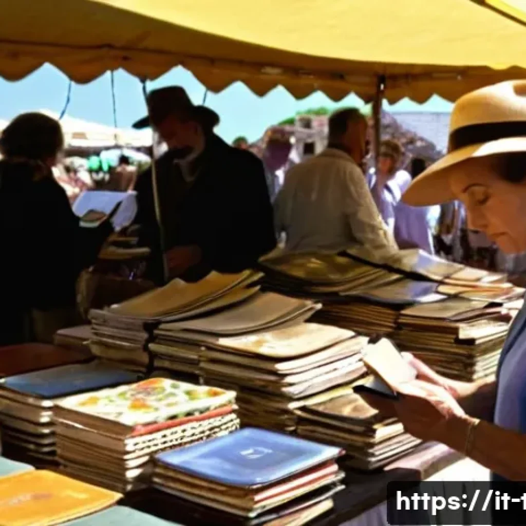 똘똘이 굿즈의 중고 거래 시세 - **Flea Market Treasure Hunt in Italy:** A vibrant and sun-drenched scene at an outdoor Italian flea ...