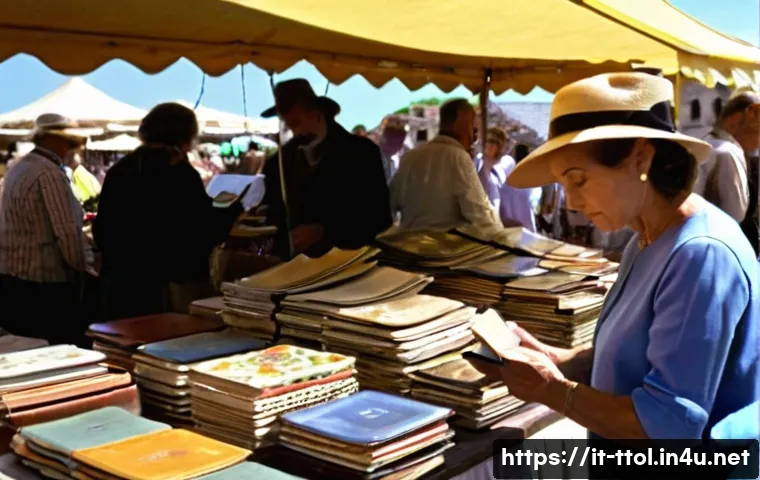 똘똘이 굿즈의 중고 거래 시세 - **Flea Market Treasure Hunt in Italy:** A vibrant and sun-drenched scene at an outdoor Italian flea ...