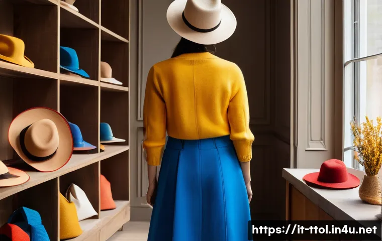 똘똘이의 의상 및 소품 특징 - A vibrant and stylish wardrobe scene featuring a person wearing colorful clothing in bright cherry r...