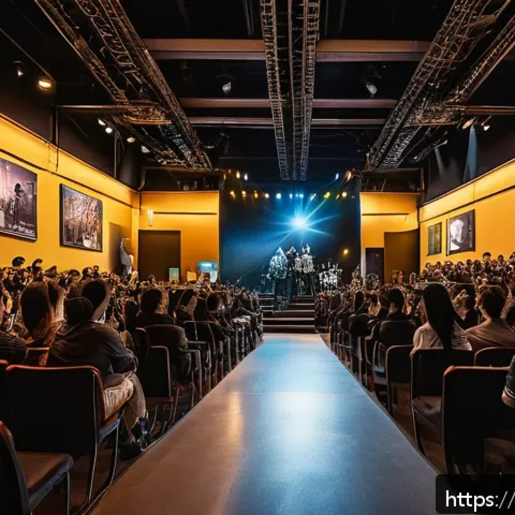 똘똘이 팬미팅 후기 - A warmly lit fanmeeting event hall in Milan, filled with excited fans of diverse backgrounds warmly ...