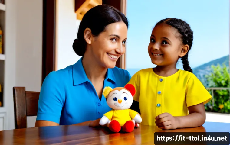 똘똘이와 유사 캐릭터 비교 - Photorealistic Italian family living room, a smiling parent comparing two original colorful children...
